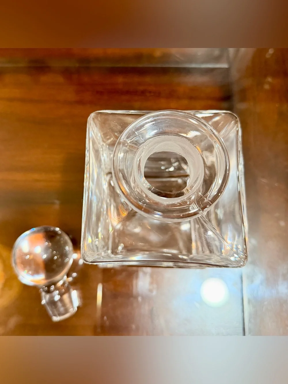 Vintage Crystal Clear Bourbon Decanter Square Design with Stopper Unbranded
